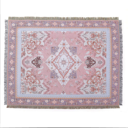 1 Piece 160x130cm Pink Pattern Knitted Plaid Blanket Decorated with Fringes Bohemian Simple Soft Comfortable Protect Against Cold for Sofa Couch