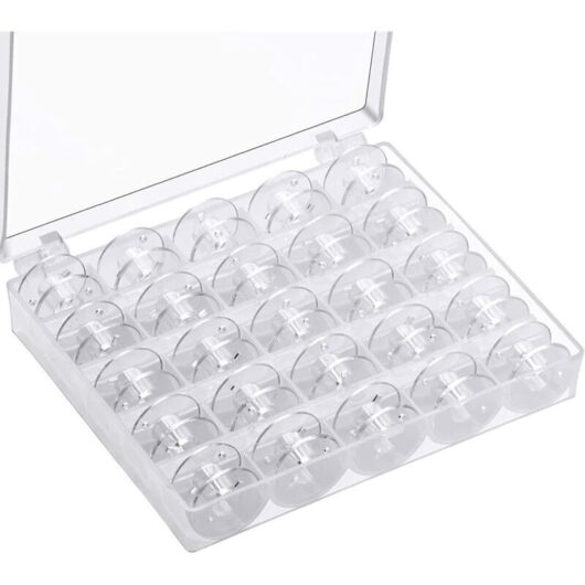 (25 transparent) sewing machine bobbins, sewing machine bobbins, universal sewing machine bobbins, plastic sewing machine bobbins with storage box