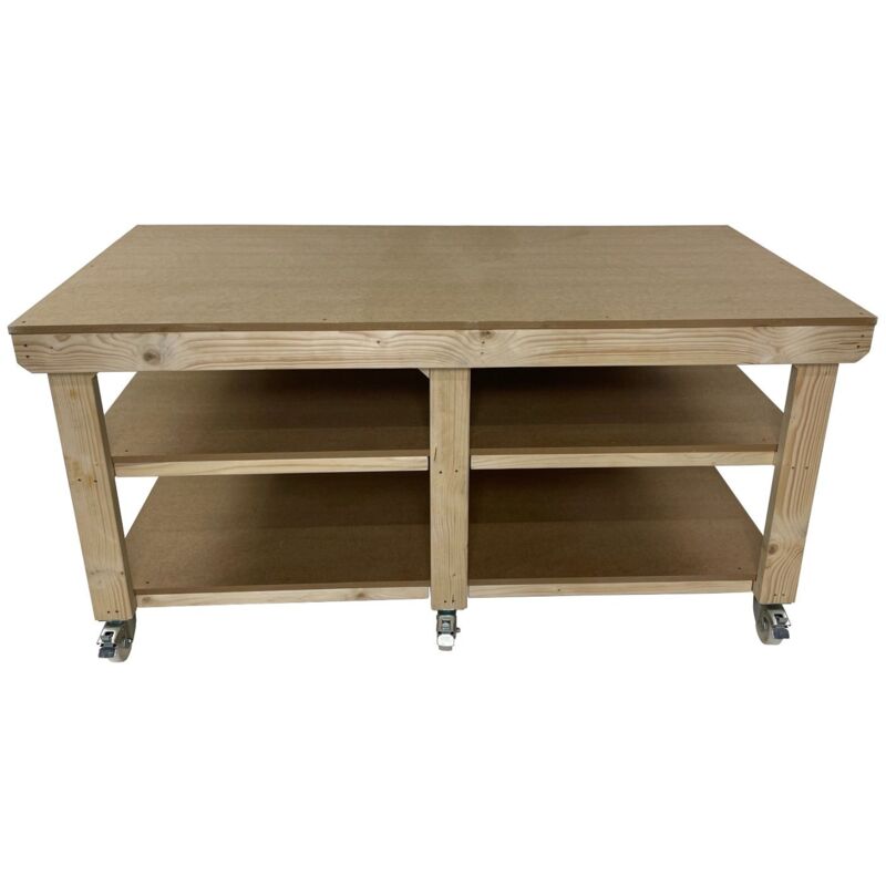 Arbor Garden Solutions - Wooden mdf Top Wide Workbench (3ft x 7ft) Legs With wheels and Double shelf
