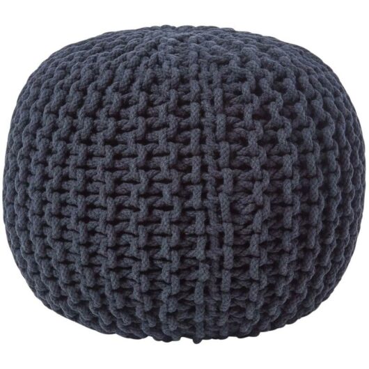 Black Round Cotton Knitted Pouffe Footstool - Homescapes