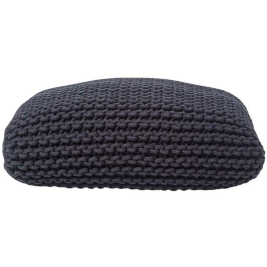 Black Square Cotton Knitted Pouffe Floor Cushion - Homescapes