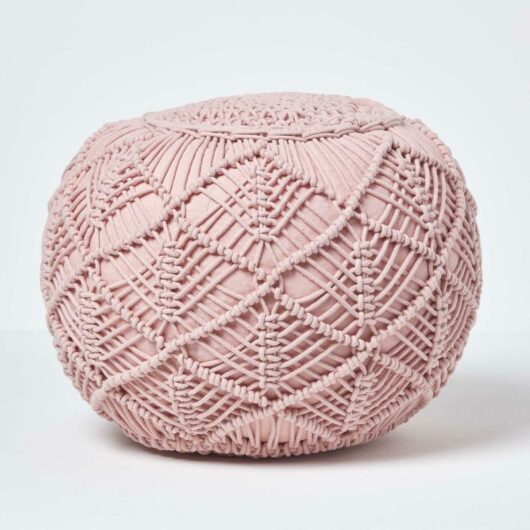 Blush Pink Crochet Knitted Pouffe 40 x 50 cm - Homescapes