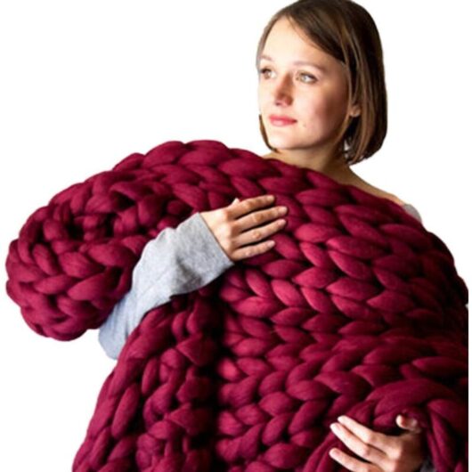 Ccykxa - 80X100,Wine Red)Chunky Knit Blanket Chunky Knit Blanket Chunky Knit Blanket Handwoven Coarse Wool Sofa Blanket Chunky Knit Wool Blanket