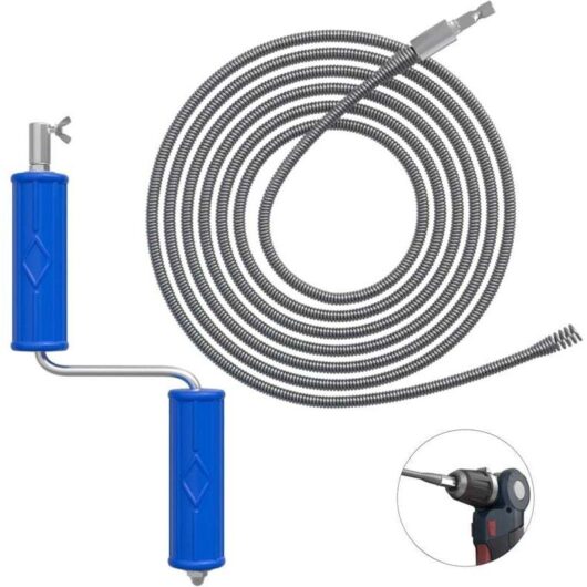 Drain cleaner 5 m, diameter 6 mm, drain cleaning spiral, cleaning spiral with power and hand adapter, spiral sewer cleaning rod (5 m) Mumu
