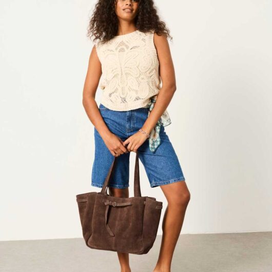 FatFace Pure Cotton Palm Crew Neck Knitted Top Natural