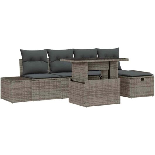 Garden Sofa Set Height-Adjustable 6 pcs Grey Poly Rattan vidaXL