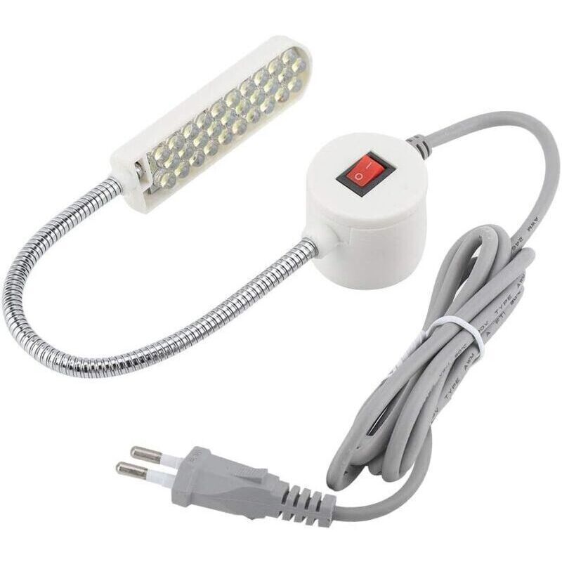 Gooseneck work lamp with 30 LEDs and magnetic base for lathes, drills and sewing machines (EU plug 220V)