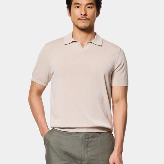 Hawes & Curtis Pure Cotton Knitted Polo Shirt Taupe