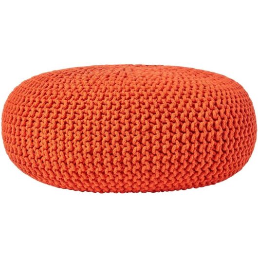 Homescapes - Burnt Orange Large Round Cotton Knitted Pouffe Footstool