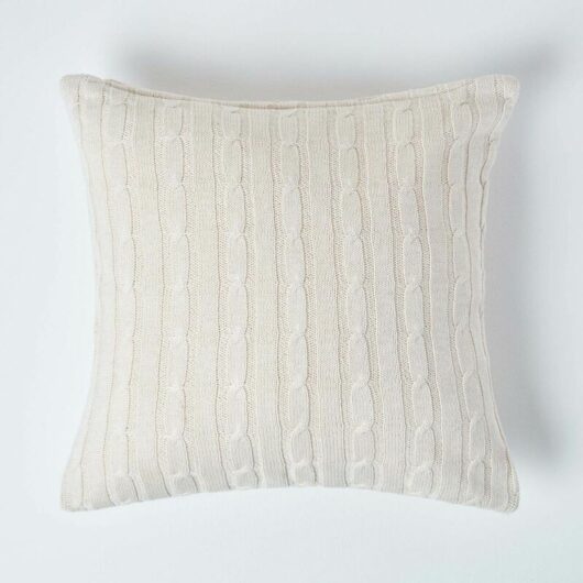 Homescapes - Cotton Cable Knit Natural Cushion Cover, 45 x 45 cm