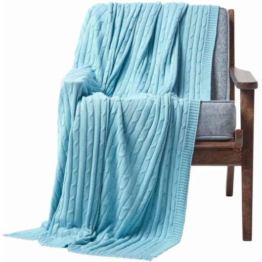 Homescapes - Cotton Cable Knit Pastel Blue Throw, 130 x 170 cm