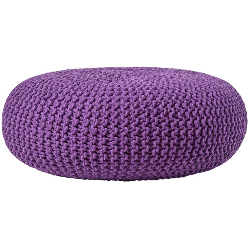 Homescapes - Deep Purple Large Round Cotton Knitted Pouffe Footstool