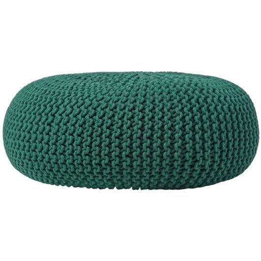 Homescapes - Forest Green Large Round Cotton Knitted Pouffe Footstool