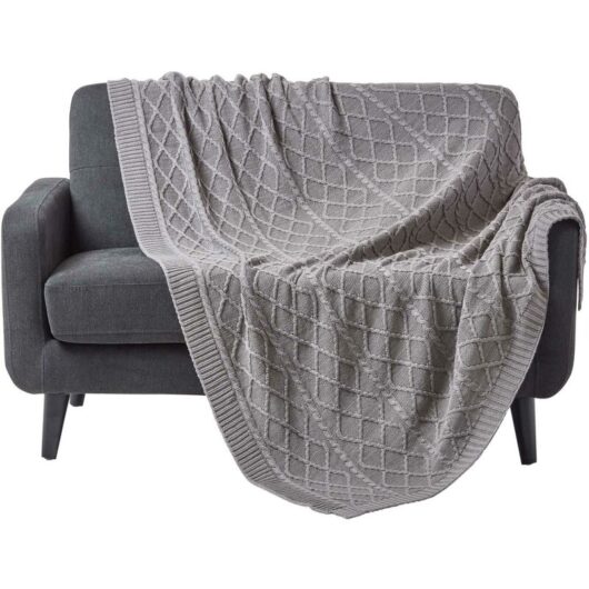 Homescapes - Grey Diamond Cable Knit Cotton Throw, 150 x 200 cm