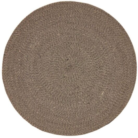 Homescapes - Linen and Black Handmade Woven Braided Rug, 120 cm Round
