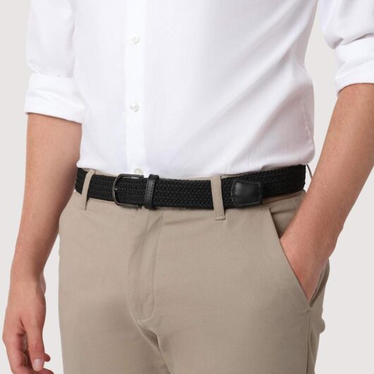 Jones Bootmaker Leather Cable Knit Belt Black