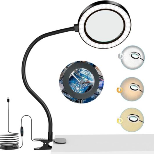 Linghhang - 8x Magnifier Light with 72 LEDs, 3 Colors and 10 Adjustable Brightness, Standing Magnifier for Reading Newspaper, Suitable for Repairing