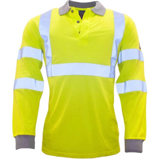 Modaflame Mens Flame Resistant Hi Vis Polo Shirt Long Sleeve