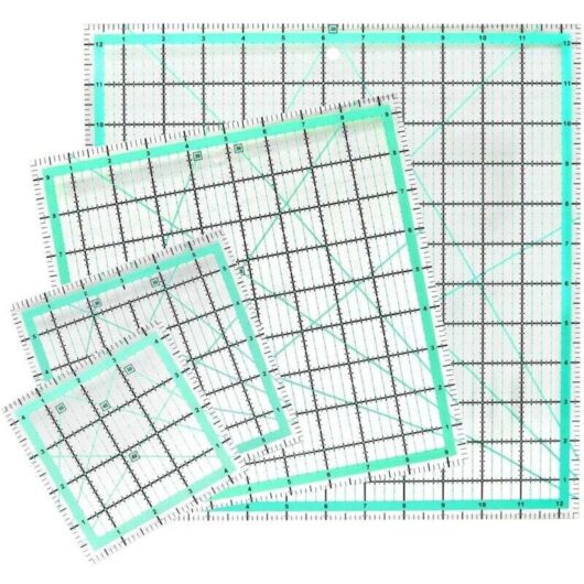 Mumu - 12-Piece Square Patchwork Ruler Set (12.5 inch / 9.5 inch / 6 inch / 4.5 inch), Non-Slip Acrylic Sewing Ruler with Clear Print Line for
