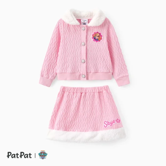 PAW Patrol Toddler Girls 2pcs Fluffy Collar Textured Knit Cardigan with Skirt Set