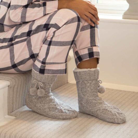 Pour Moi Cable Knit Slipper Socks Grey