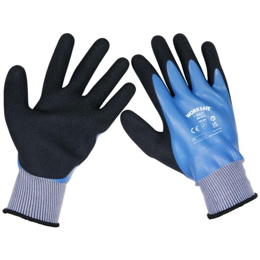 Sealey Worksafe Waterproof Latex Gloves Black / Blue XL Pack of 6