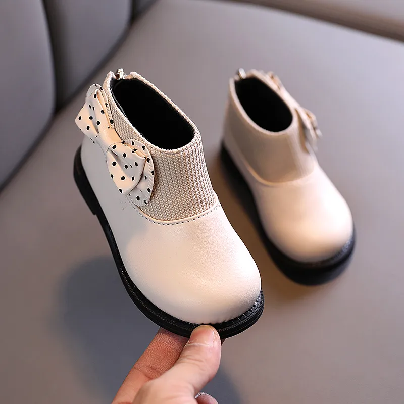Toddler / Kid Polka Dots Bowknot Decor Back Zipper Knit Splicing Boots