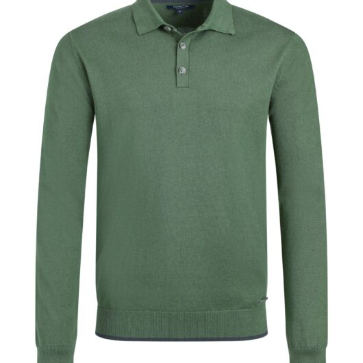 Weird Fish Alden Long Sleeve Knitted Polo Army Green Size 2XL