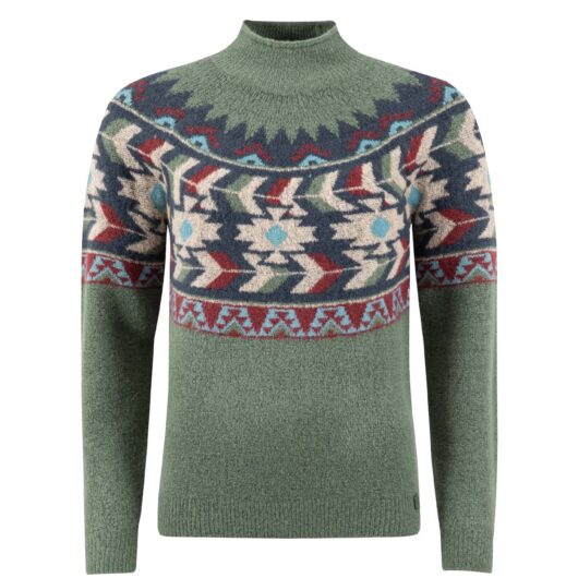 Weird Fish Arelia Ikat Knitted Jumper Army Green Size 14