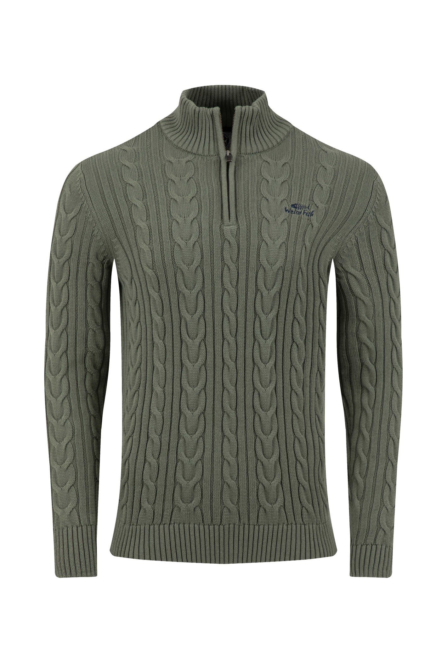 Weird Fish Heath 1/4 Zip Cable Knit Jumper Woodland Sage Size XL